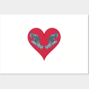 Cute motif of a fish | Small fish in a red heart | Posters and Art